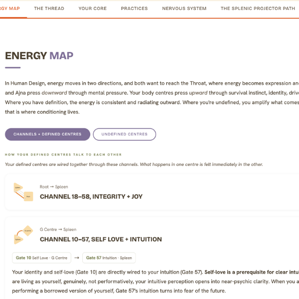 Energy Map section of the Human Design report