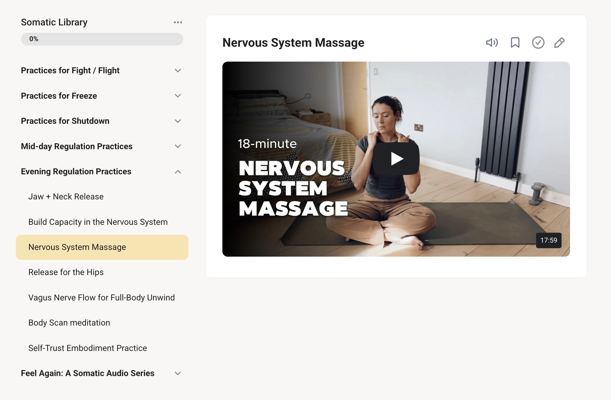 An eighteen-minute nervous system massage practice inside the library