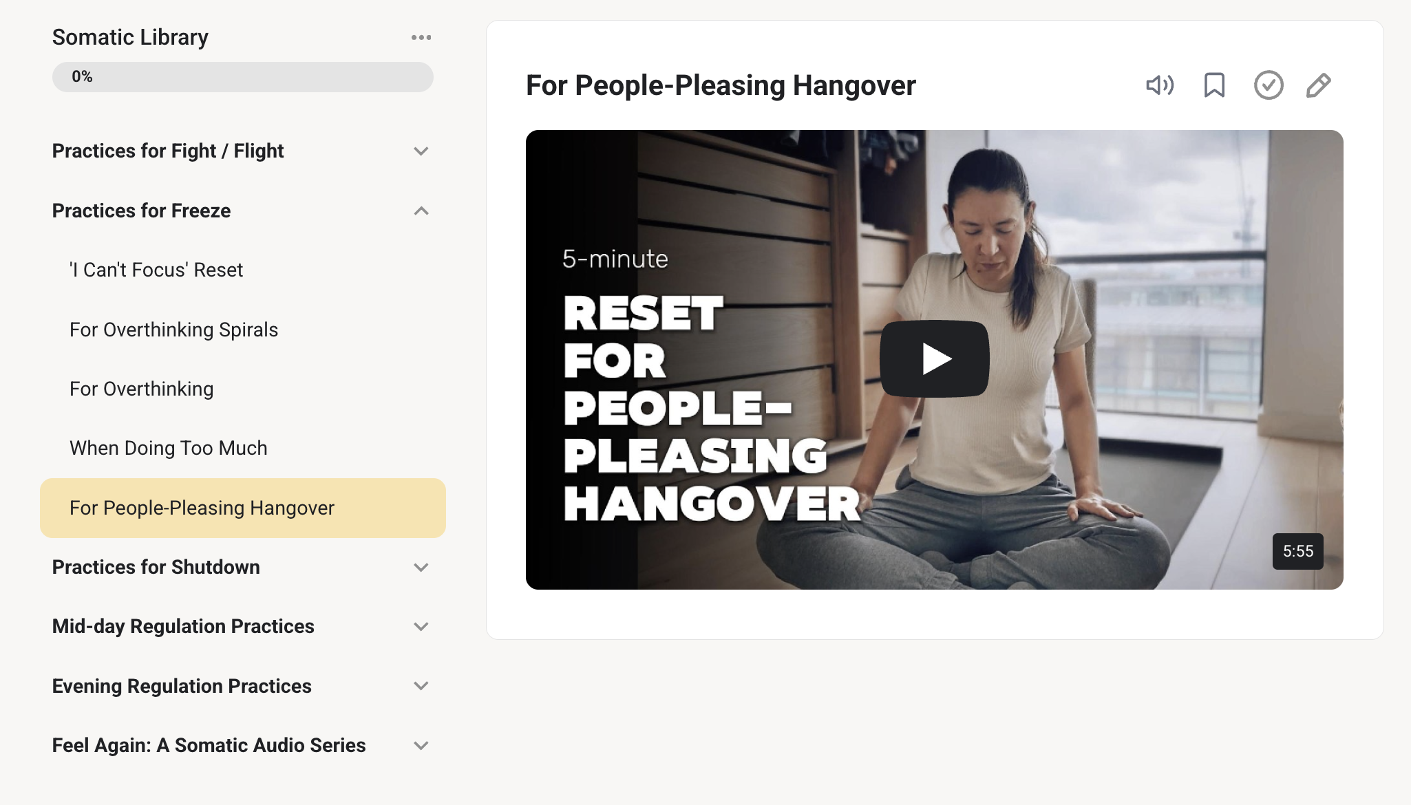 A five-minute somatic reset for a people-pleasing hangover inside the library